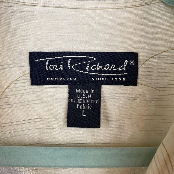Tori Richard Shirt Mens Large Cream Red Race Car 30 Button Up Hawaiian Viscose - Picture 3 of 11
